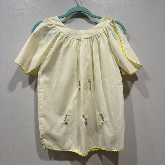 Vintage Handmade Top Embroidered Floral Short Sleeve Stitched Trim Women M Cream - Picture 7 of 9